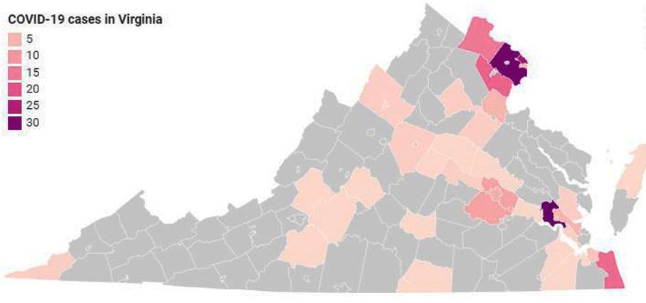 COVID-19 cases in Virginia as of March 23